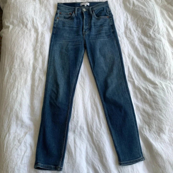 Re/Done High Rise Comfort Stretch Ankle Crop Jeans Button Fly Vintage Stone - Picture 1 of 6
